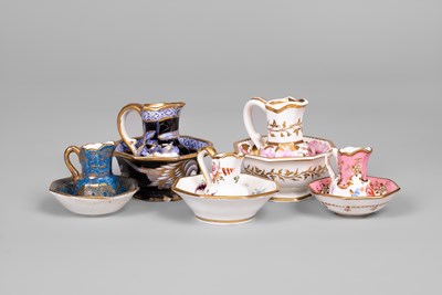 Lot 617 - Five English porcelain miniature dolls' house jugs and bowls