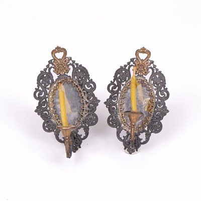 Lot 631 - A pair of German soft metal dolls' house wall sconces