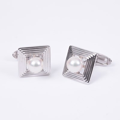 Lot 72 - A pair of Mikimoto white metal cufflinks