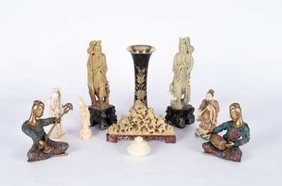 Lot 192 - A pair of Chinese carved soapstone figures of fishermen