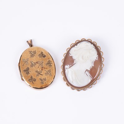 Lot 127 - A 9ct carved shell cameo brooch