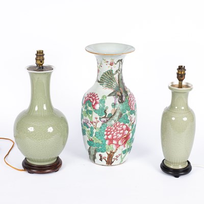 Lot 206 - A Celadon vase turned table lamp
