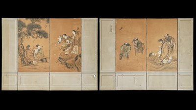 Lot 240 - A pair of Chinese painted screens