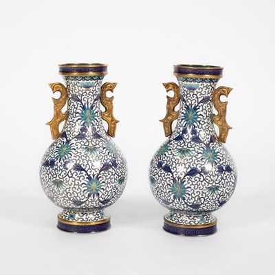 Lot 242 - A pair of 20th Century Cloisonne vases