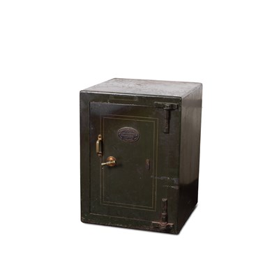 Lot 729 - A cast iron green painted safe