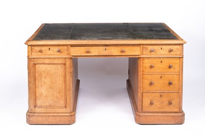 Lot 730 - A 19th Century oak pedestal partners' desk