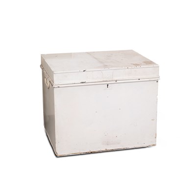 Lot 738 - A cast iron white painted strong box