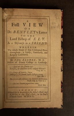 Lot 530 - Blomer (Thomas) A Full View of Dr. Bentley's Letters to the Lord Bishop of Ely