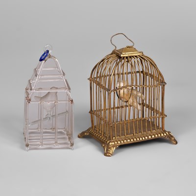 Lot 566 - A good Erhard dolls' house birdcage and a glass birdcage