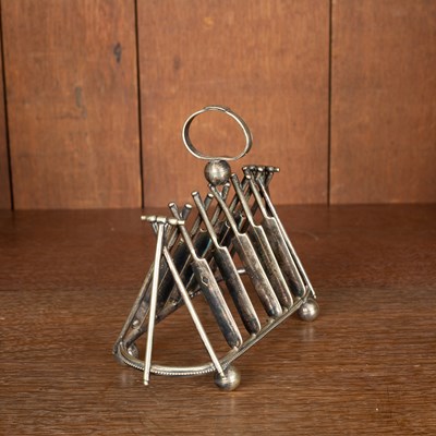 Lot 129 - A Victorian silver plated novelty toast rack