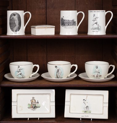 Lot 179 - A group of Sandland (Staffordshire) pottery printed with cricketers