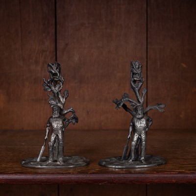 Lot 135 - Two W. W. Harrison & Co. pewter cricketer spill vases