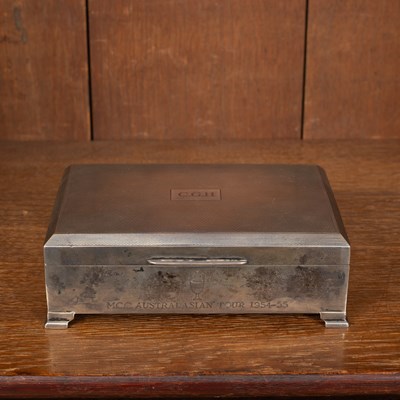Lot 136 - A silver engine turned cigarette box and hinged cover