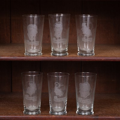 Lot 183 - Six etched glass tumblers