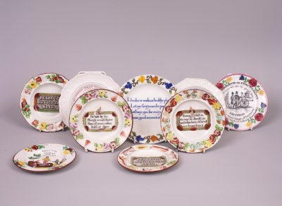Lot 679 - Nine English pottery nursery plates