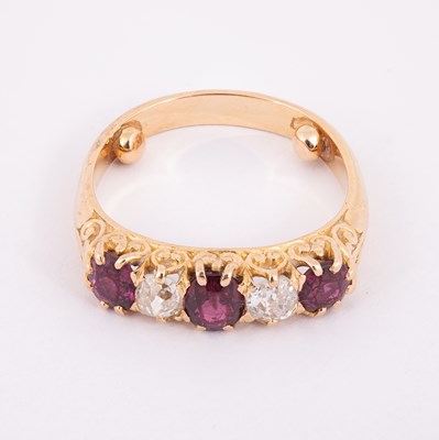 Lot 69 - A Victorian yellow metal ruby and diamond five-stone ring