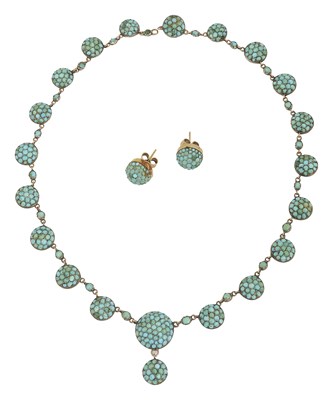 Lot 642 - A 19th Century turquoise necklace and earrings set