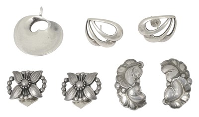 Lot 158 - Georg Jensen - A group of silver earrings and a pendant