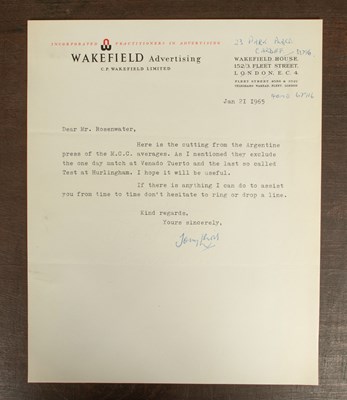 Lot 10 - [Irving Rosewater Interest] M.C.C. Tour of Argentina 1964-1965