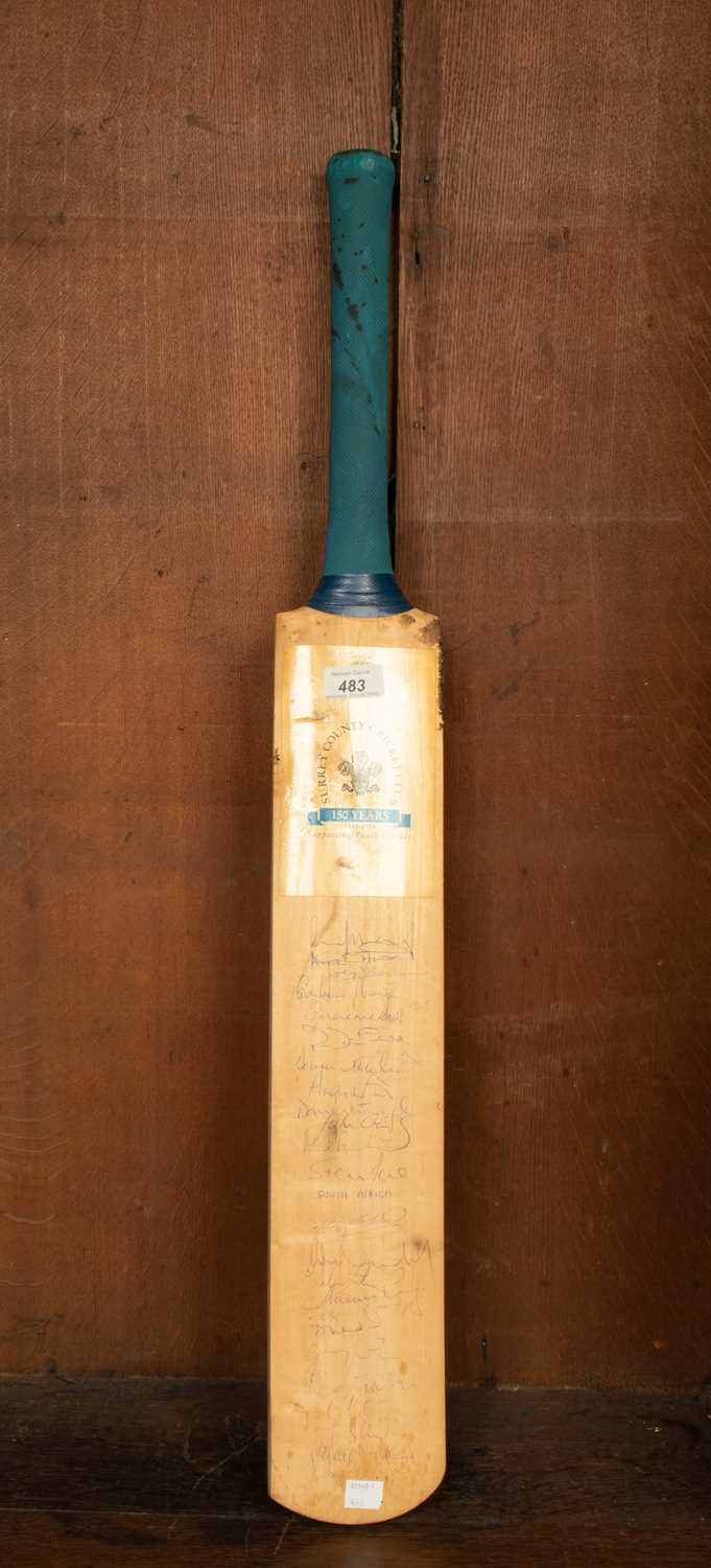 Lot 35 - A signed Surrey County Cricket Club 150 Years commemorative cricket bat