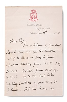 Lot 145 - W.G. Grace [William Gilbert Grace] Manuscript autograph Letter 1885