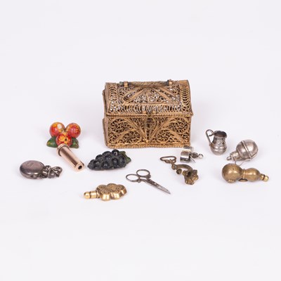 Lot 652 - A filigree dolls' house treasure chest