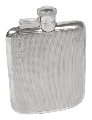 Lot 583 - A curved silver hip flask