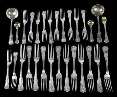 Lot 599 - A part canteen of Victorian silver King's pattern flatware