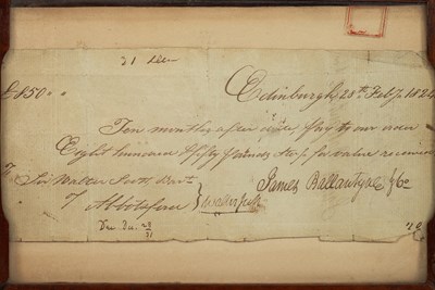 Lot 499 - [Scott (Sir Walter, poet and novelist, 1771-1832)] Autograph cheque signed 'James Ballantyne'
