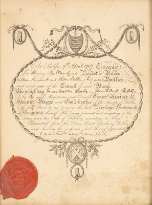 Lot 500 - Presentation Certificate for J. Walter Buchan awarding Burghes and Guild Brother of Peebles