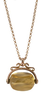 Lot 631 - A 9ct yellow gold belcher link chain and citrine pendant