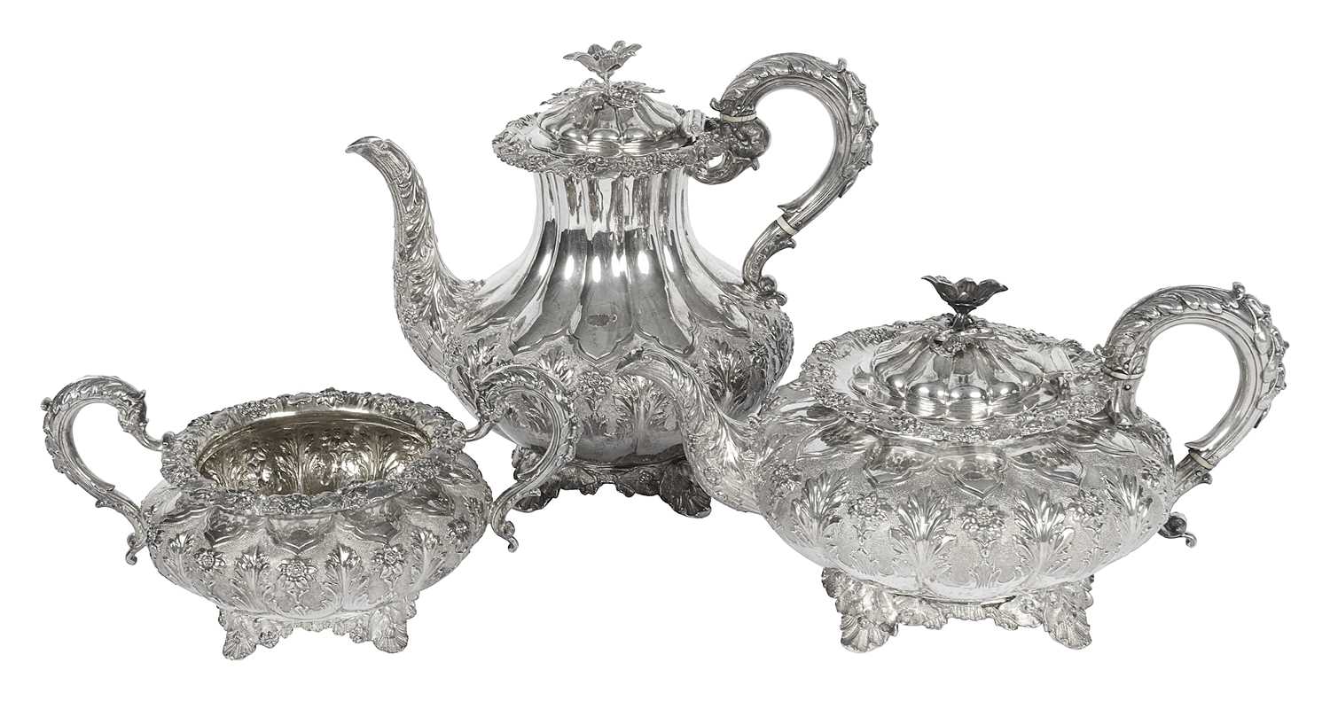 Lot 578 - A George IV silver part tea set