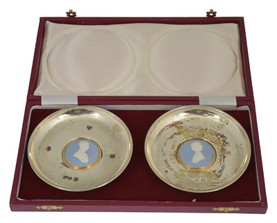 Lot 579 - A pair of silver and Wedgwood Jasperware dishes