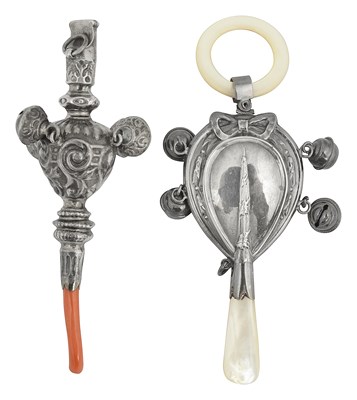 Lot 695 - A child's silver and coral rattle