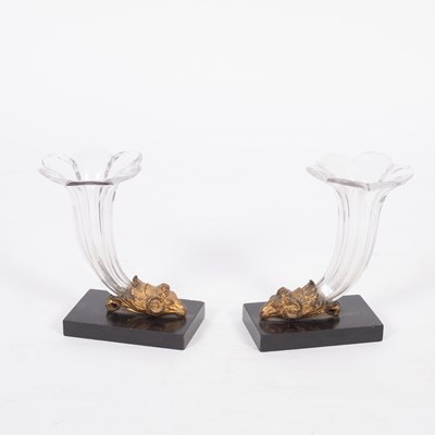 Lot 877 - A pair of glass cornucopia vases