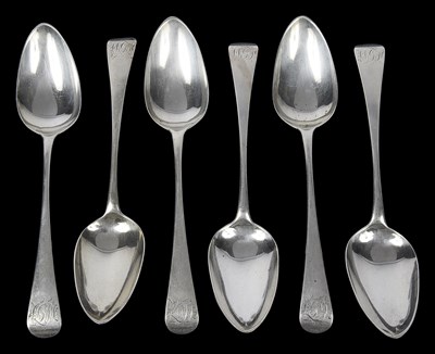 Lot 607 - A set of six George III silver table spoons