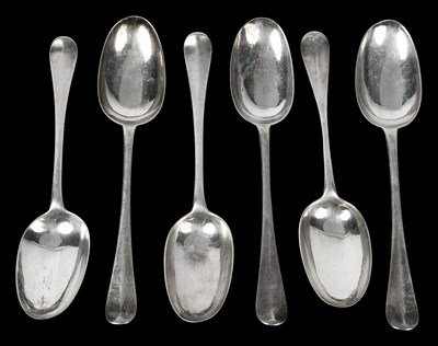 Lot 609 - A set of six Queen Anne Britannia standard silver tablespoons