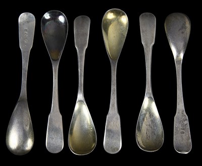 Lot 612 - A set of six Scottish silver and silver-gilt condiment spoons