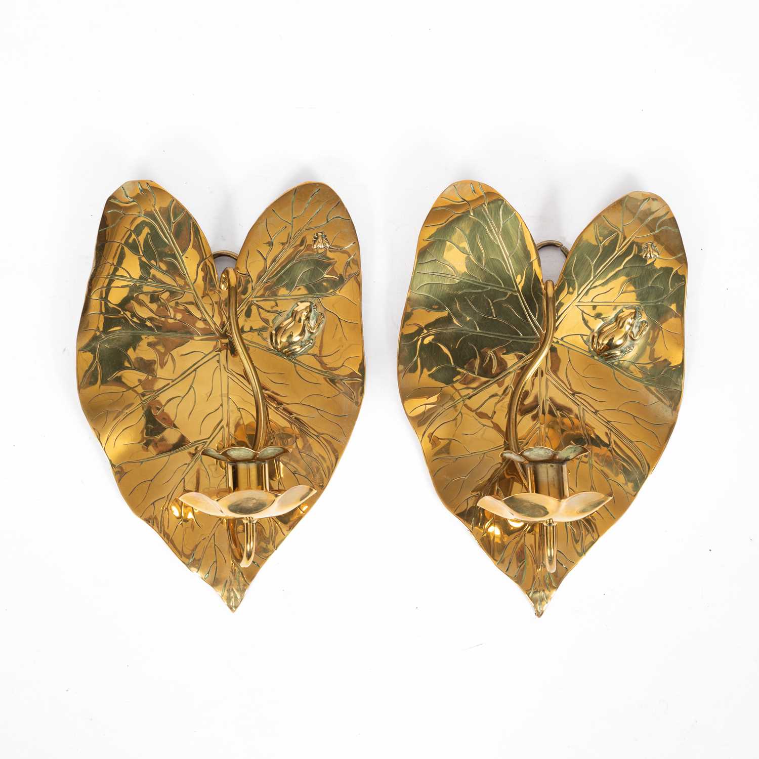 Lot 8 - A pair of Aesthetic movement brass wall sconces