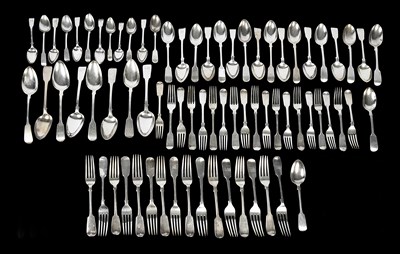 Lot 586 - A matched service of silver fiddle pattern flatware
