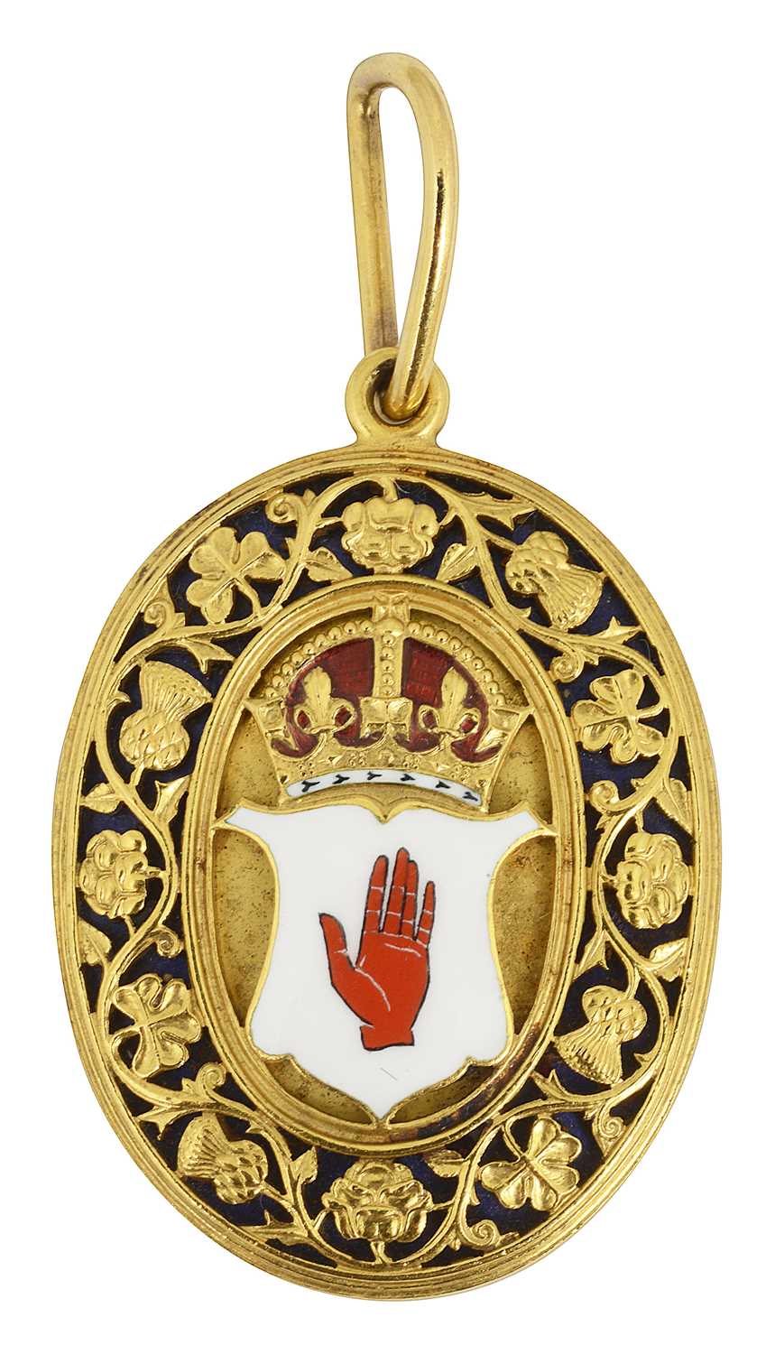 Lot 701 - A 22ct gold and enamel Baronets badge