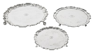 Lot 570 - Three graduated silver salvers