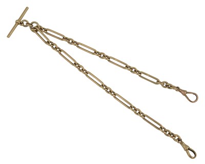 Lot 671 - A 9ct gold figaro-link watch chain