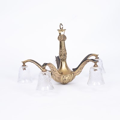 Lot 889 - A brass five branch electrolier