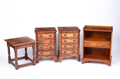 Lot 779 - A pair of burr walnut serpentine bedside tables