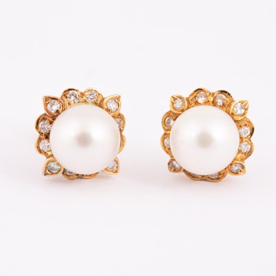 Lot 22 - A pair 9ct gold pearl and diamond cluster earrings