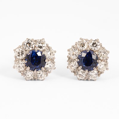 Lot A pair of sapphire and diamond cluster stud earrings