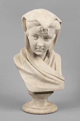 Lot A marble bust of a young woman wearing a mantilla