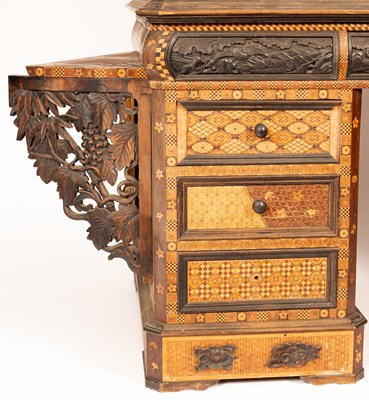 Lot 380 - A Japanese Hakone parquetry and marquetry cylinder roll top bureau