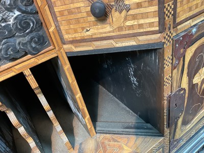 Lot 380 - A Japanese Hakone parquetry and marquetry cylinder roll top bureau